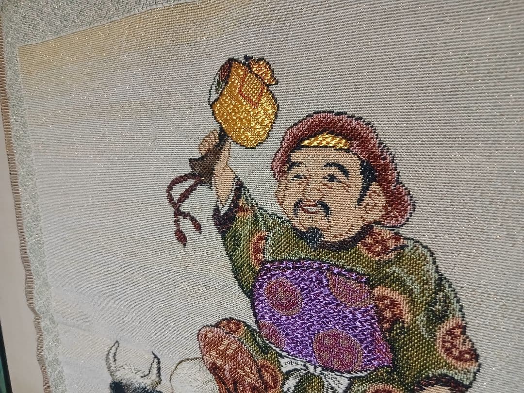 美山 刺繍 掛軸 大黒天と牛