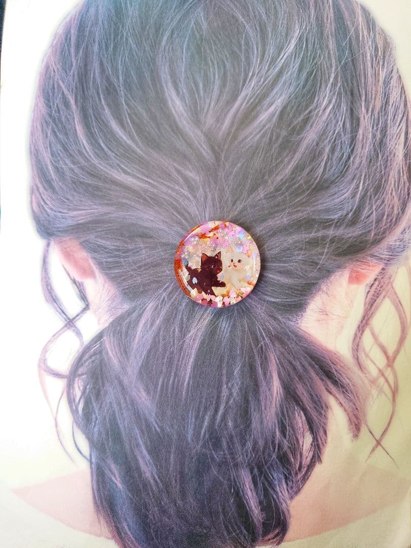 レジン　猫　ヘアゴム　ブローチ　ポニーフック　No.477