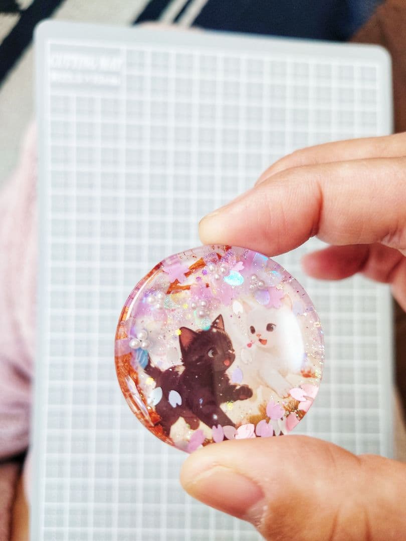 レジン　猫　ヘアゴム　ブローチ　ポニーフック　No.477