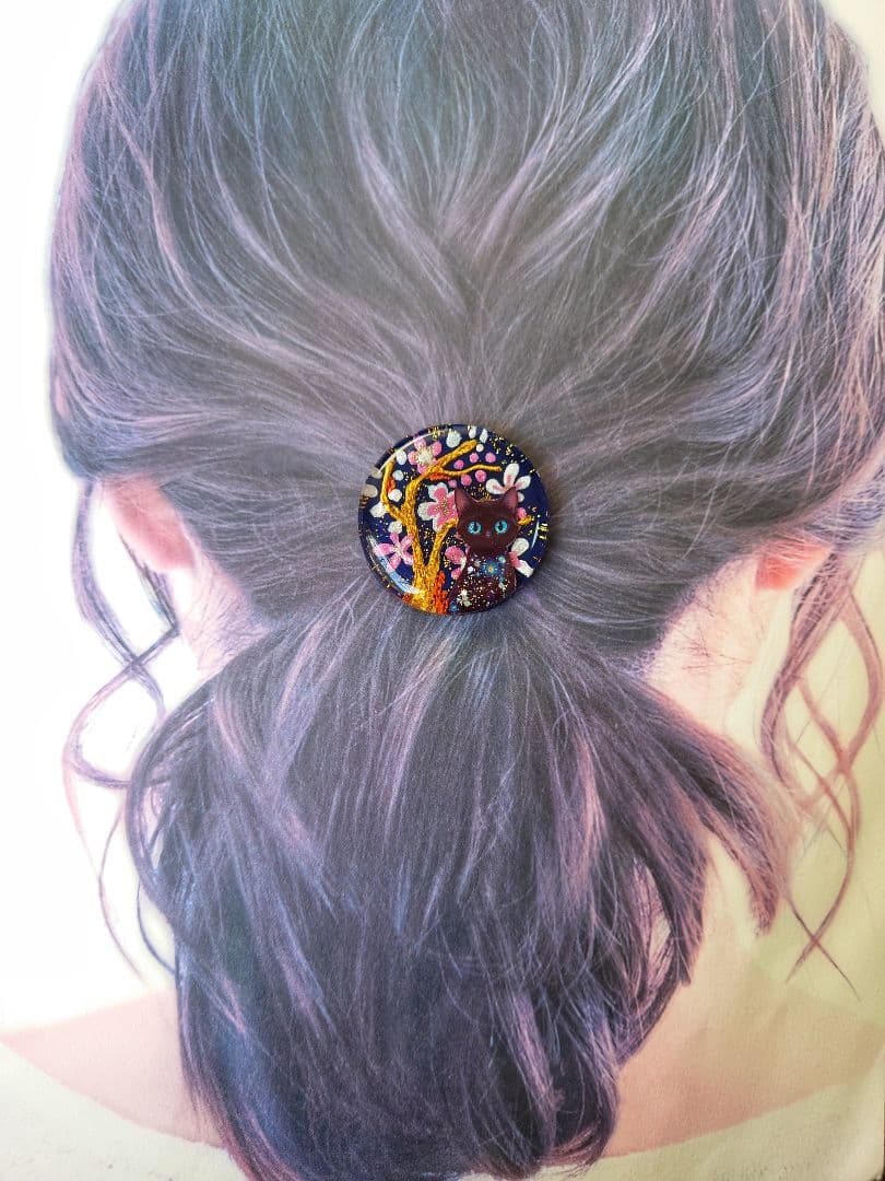 レジン　猫　ヘアゴム　ブローチ　ポニーフック　No.483