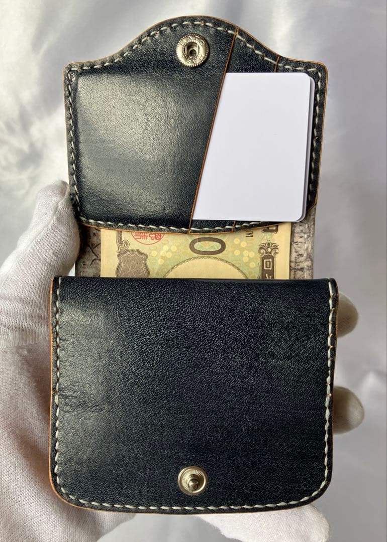 【試作モデル】ブライドルレザー コンパクト財布 ダークネイビー 手縫い