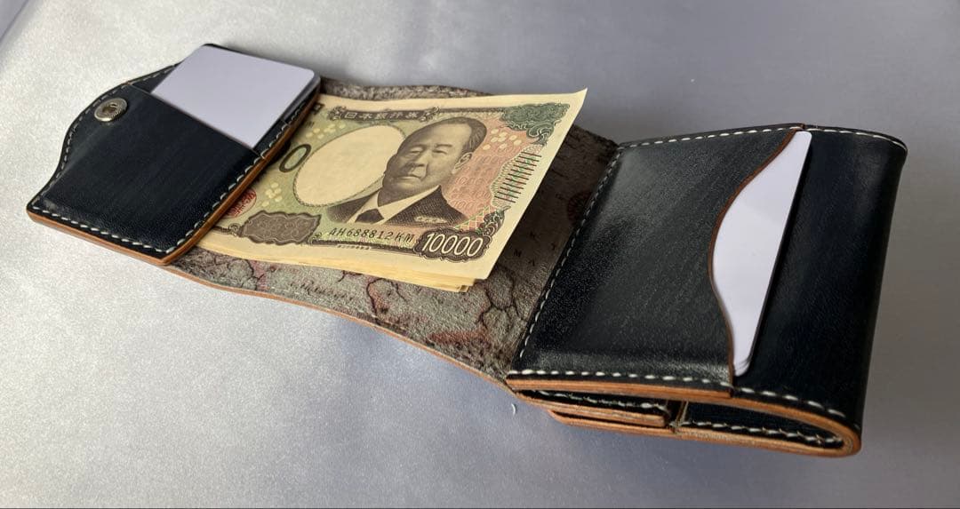 【試作モデル】ブライドルレザー コンパクト財布 ダークネイビー 手縫い