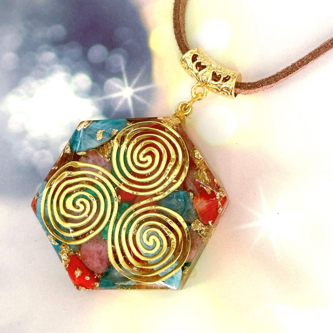 幸運✨オルゴナイト ネックレス トリスケル チャクラカラー