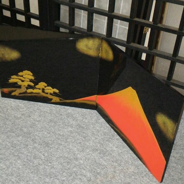 伝統工芸　会津漆器屏風パネル（赤富士）専用箱付き