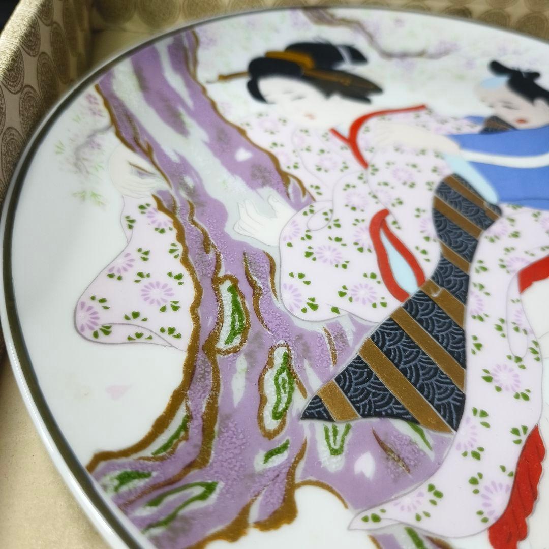 九谷焼 粉彩春画皿 26cm飾り皿 手描き 時代物 コレクター放出 未使用美品