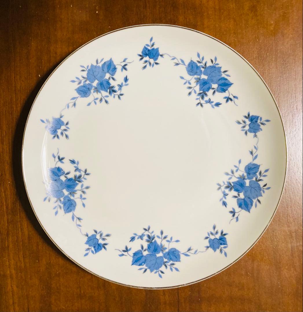 青い花柄の白色プレート23cm 6枚