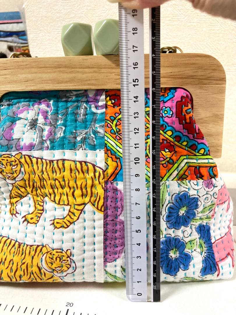 がま口バッグ ラリーキルト パッチワーク インド綿 ハンドメイド 1251