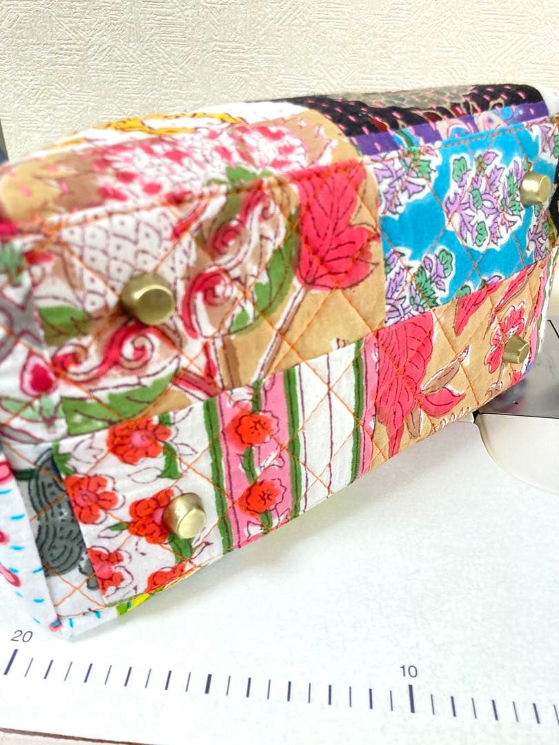 がま口バッグ ラリーキルト パッチワーク インド綿 ハンドメイド 1251