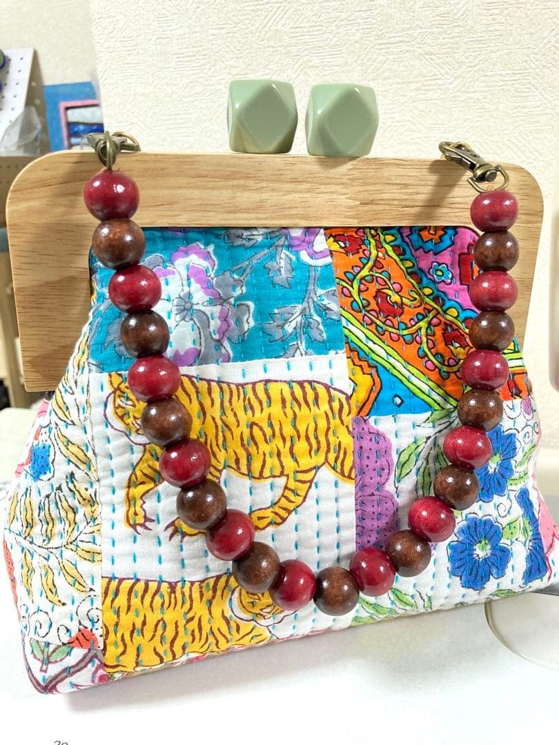 がま口バッグ ラリーキルト パッチワーク インド綿 ハンドメイド 1251