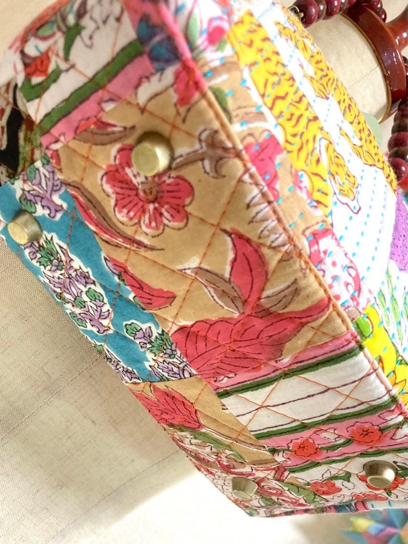 がま口バッグ ラリーキルト パッチワーク インド綿 ハンドメイド 1251