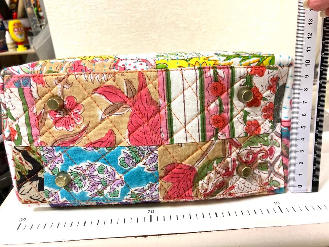 がま口バッグ ラリーキルト パッチワーク インド綿 ハンドメイド 1251