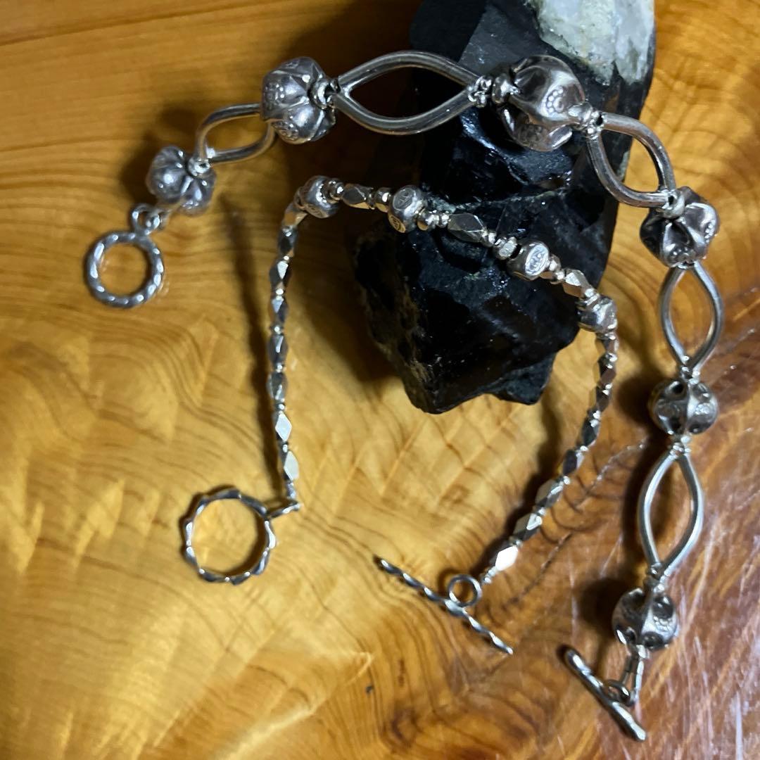 カレンシルバー　ブレスレット　ロータス＆カーブビーズ17.5cm