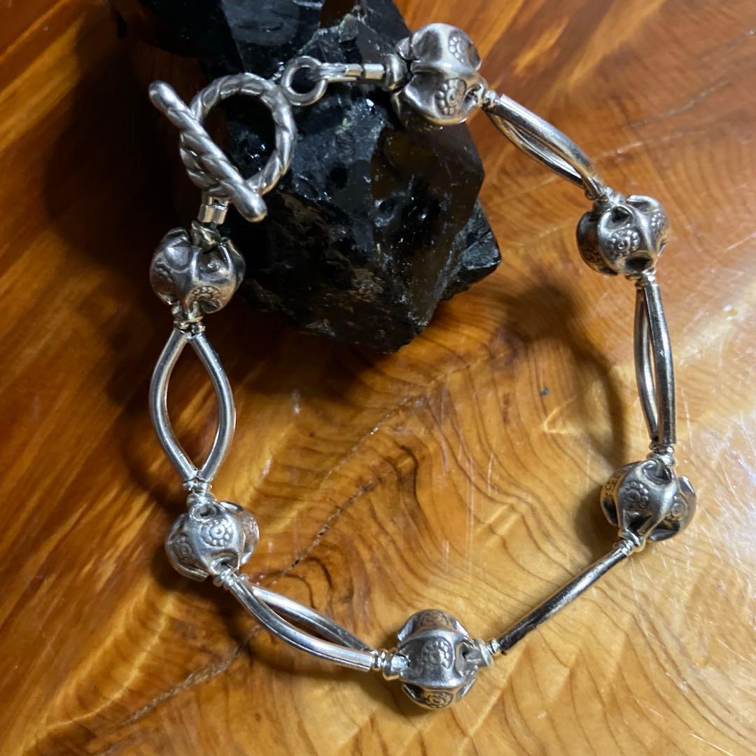 カレンシルバー　ブレスレット　ロータス＆カーブビーズ17.5cm