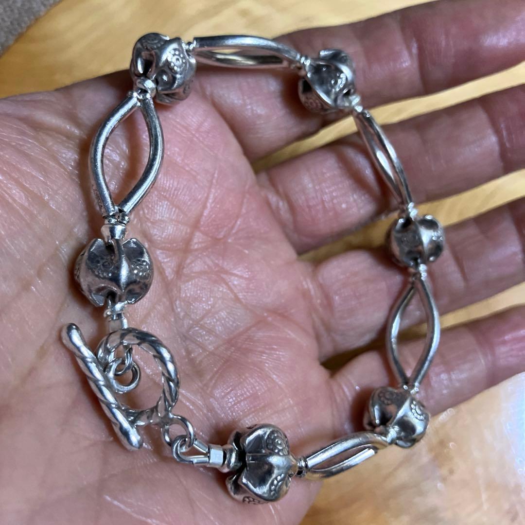 カレンシルバー　ブレスレット　ロータス＆カーブビーズ17.5cm