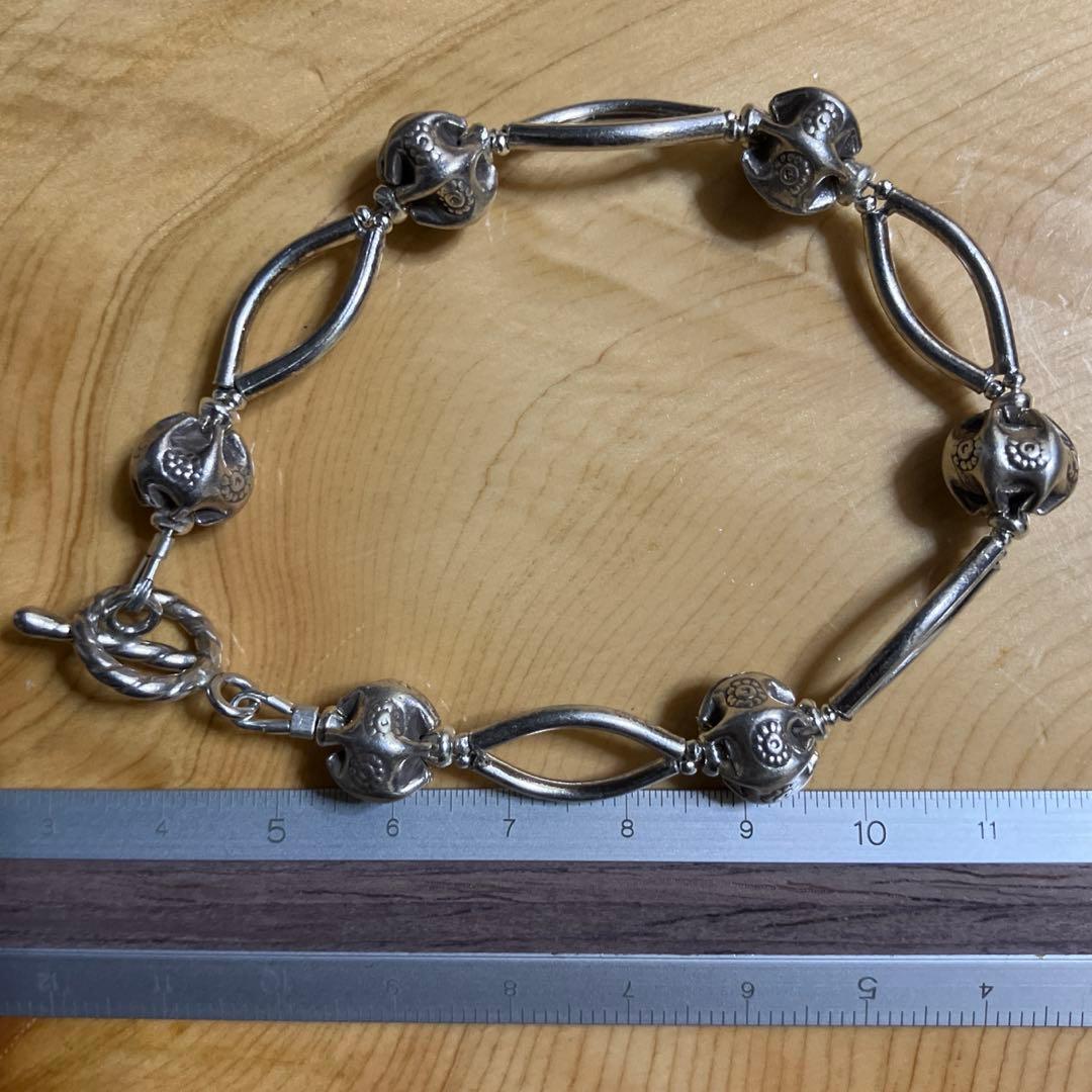 カレンシルバー　ブレスレット　ロータス＆カーブビーズ17.5cm