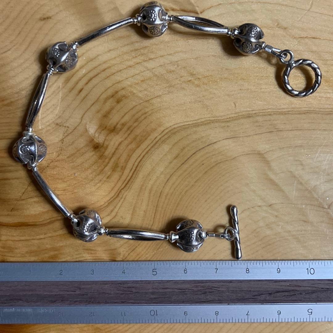 カレンシルバー　ブレスレット　ロータス＆カーブビーズ17.5cm