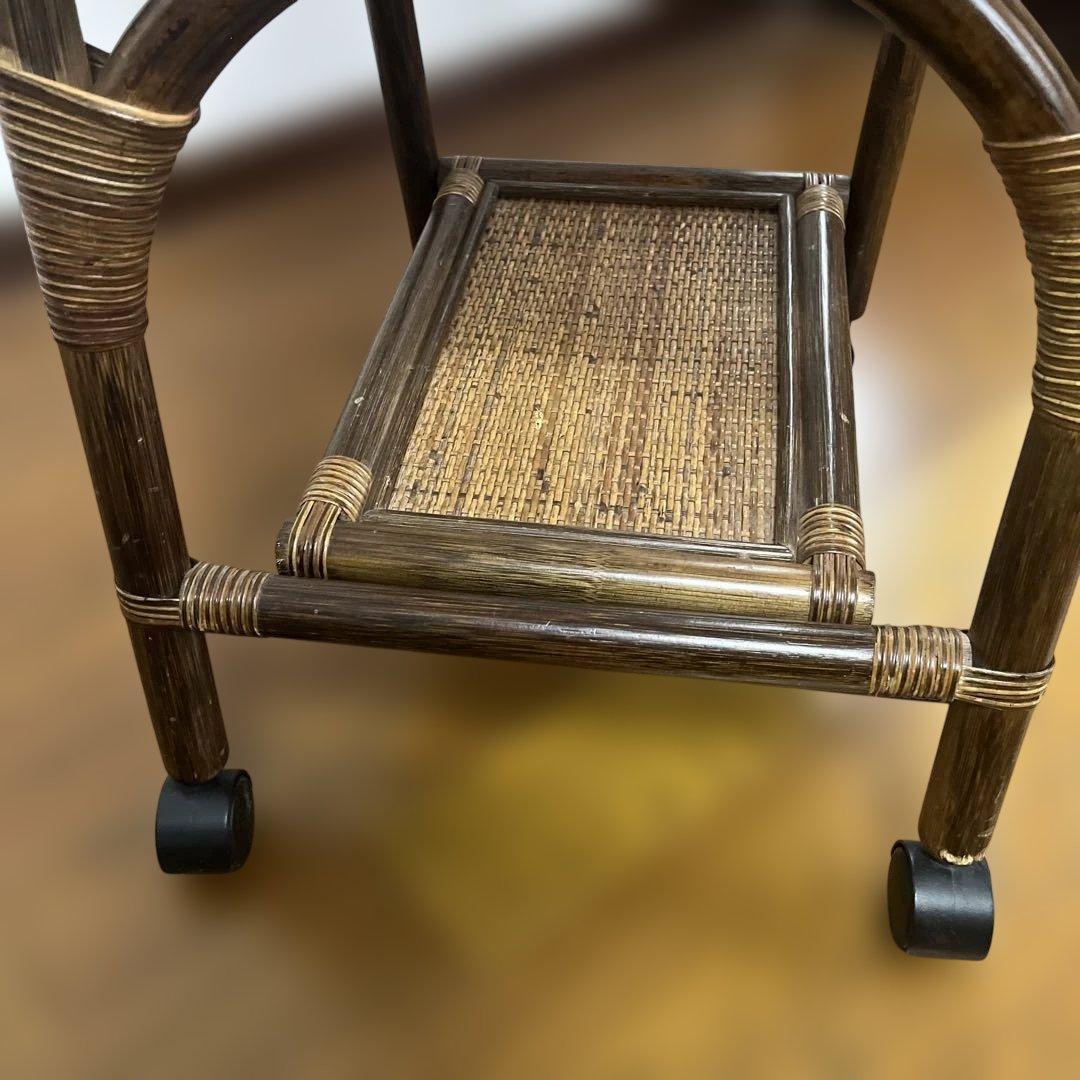 レトロ　ヴィンテージ　モダン　ラタン　姿見　全身鏡　スタンドミラー　キャスター付