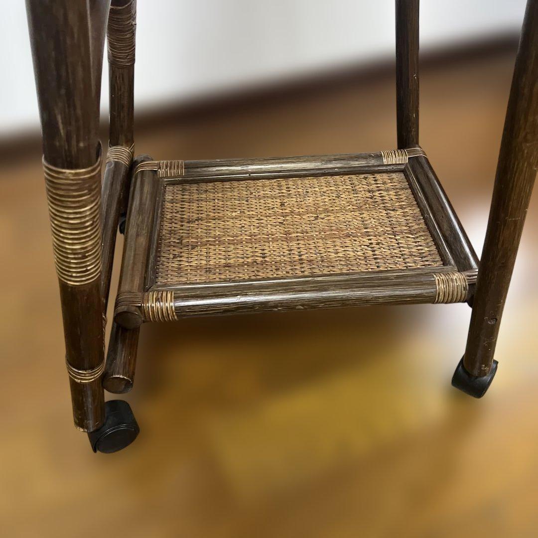 レトロ　ヴィンテージ　モダン　ラタン　姿見　全身鏡　スタンドミラー　キャスター付