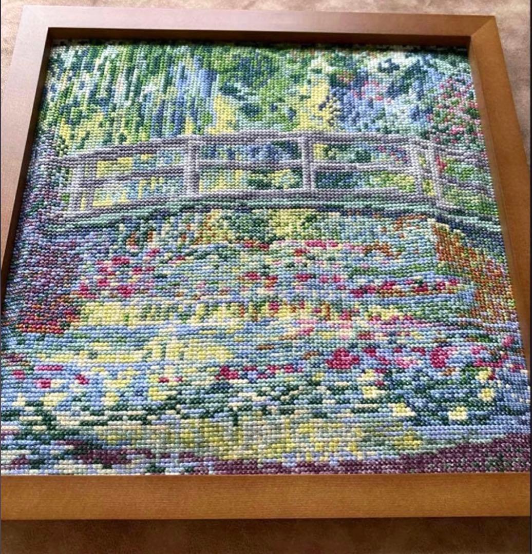 【完成品】〈睡蓮の池〉　クロスステッチ