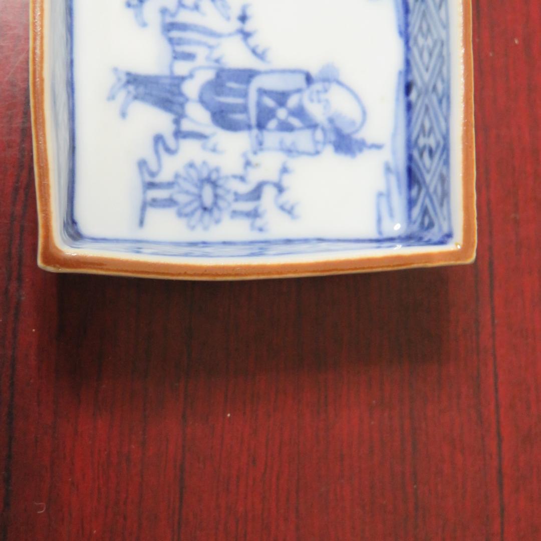 小皿 5枚 角皿 醤油皿 人物 染付