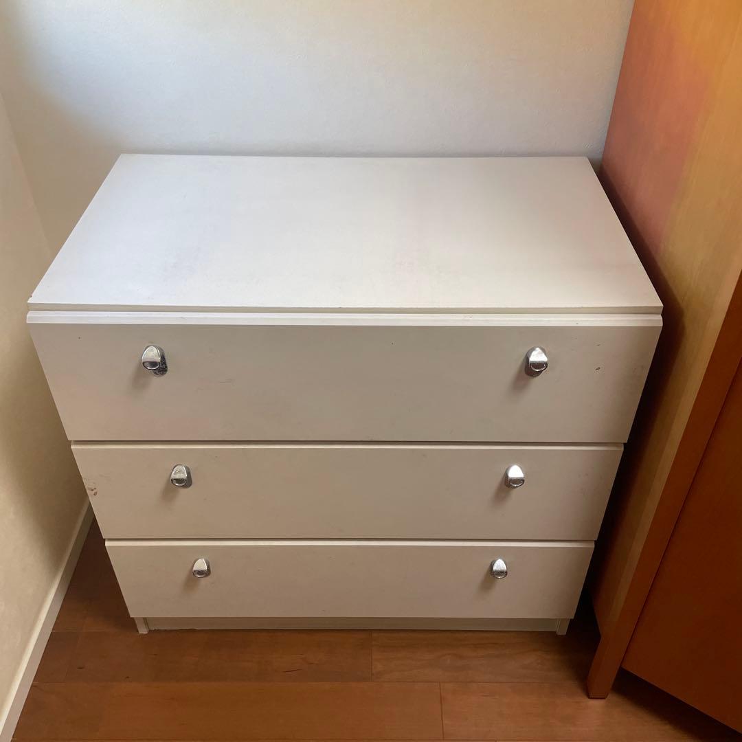 【最終セール中☆もうすぐ処分】ホワイト木製チェスト 3段