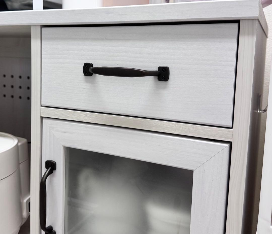 【即購入OK】食器棚 レンジ台 ロータイプ スライド棚付き ホワイト