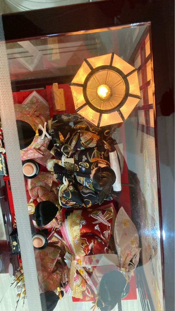 アクリルケース入 雛人形 五人飾り 鶴の刺繍屏風付 伝統美漂う逸品 桃の節句