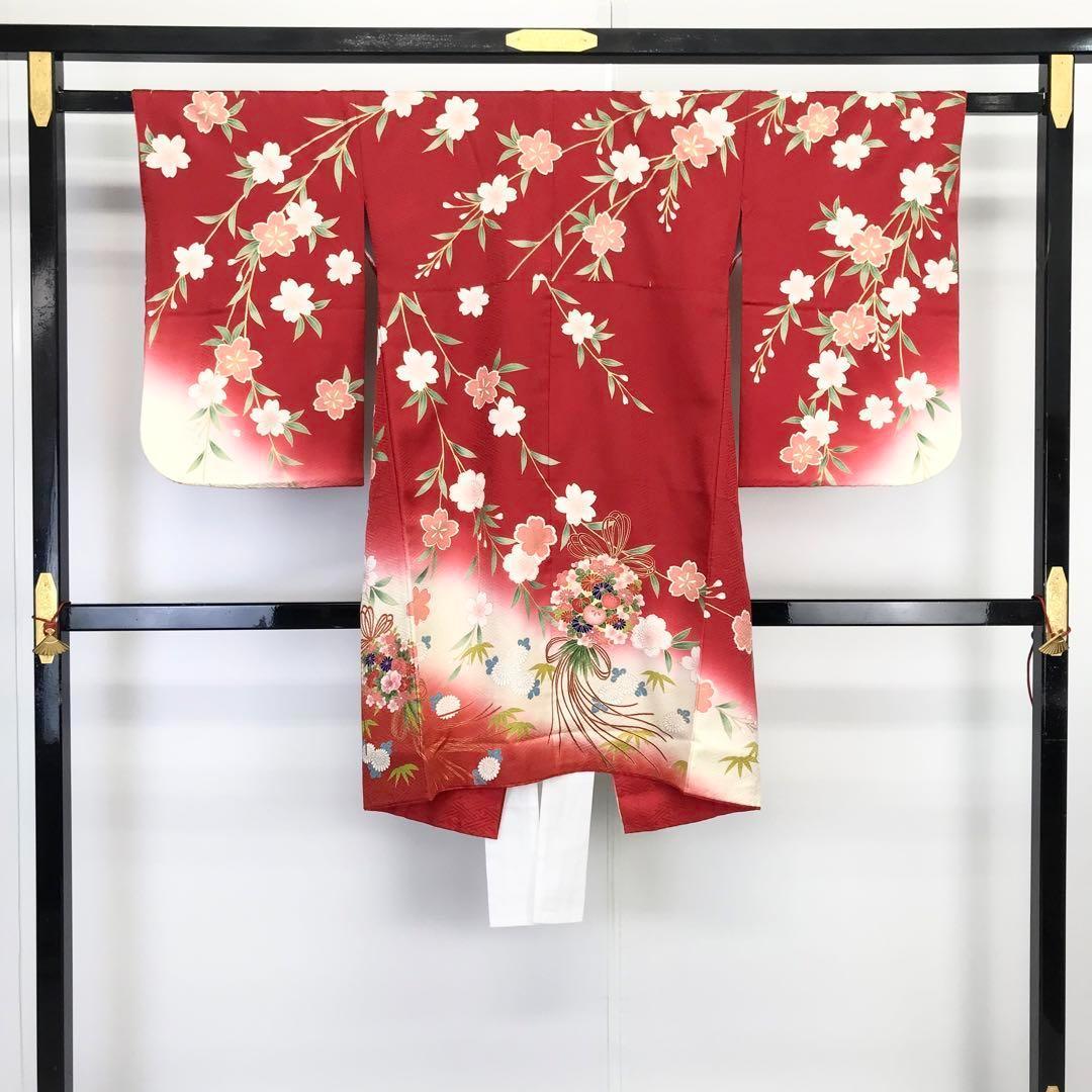 子供着物 お宮参り 七五三 3歳 長襦袢桜と花薬玉 赤色 CK-7017