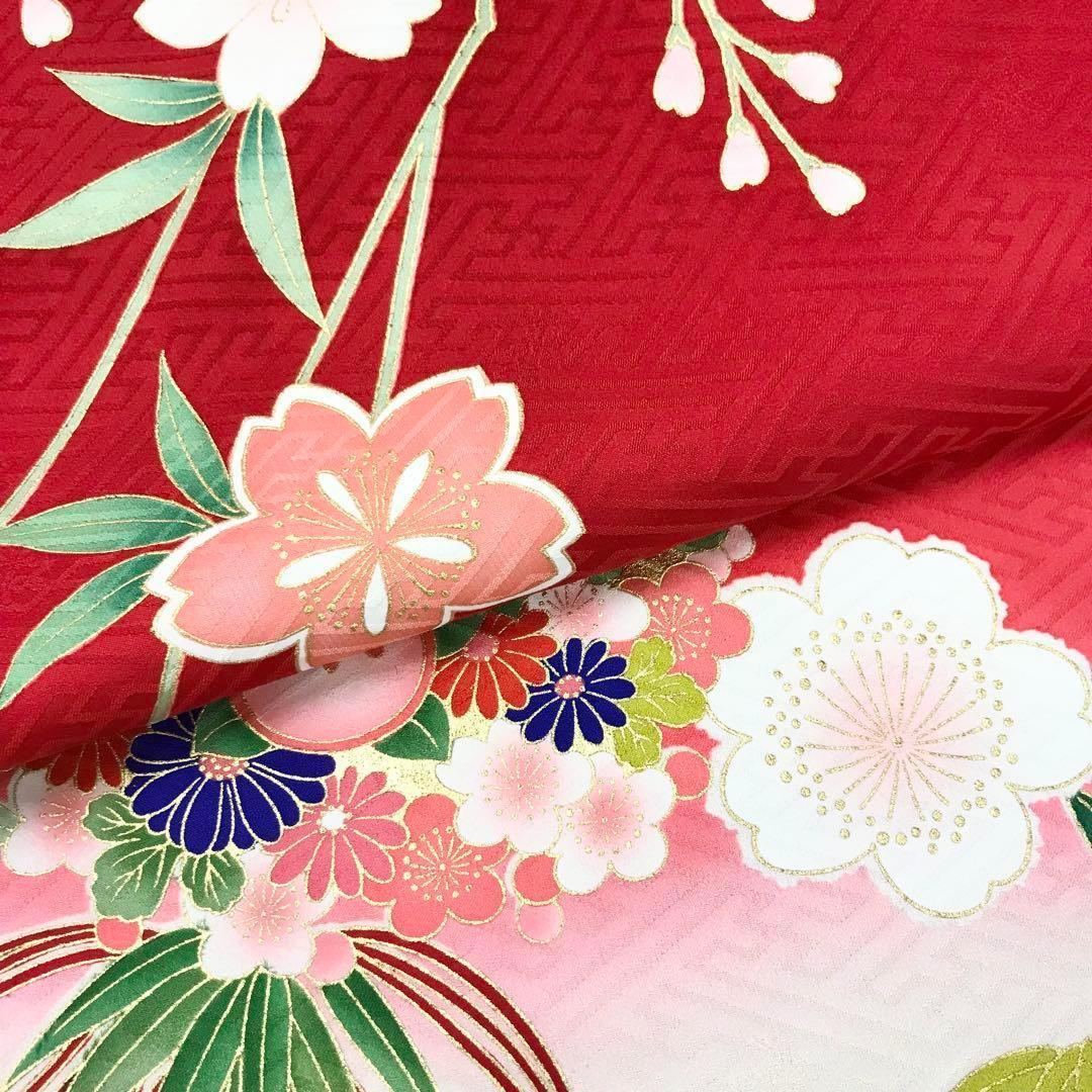 子供着物 お宮参り 七五三 3歳 長襦袢桜と花薬玉 赤色 CK-7017
