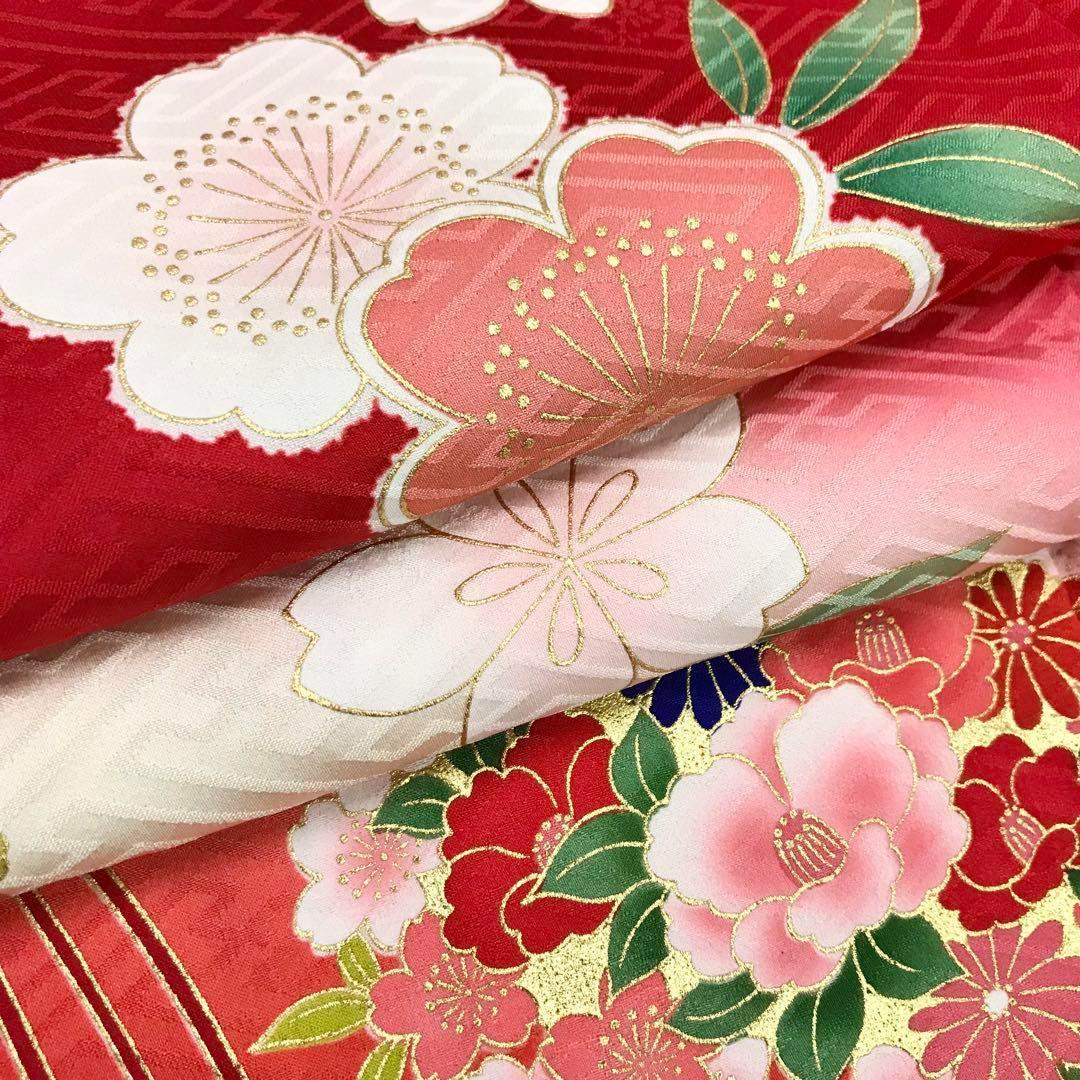 子供着物 お宮参り 七五三 3歳 長襦袢桜と花薬玉 赤色 CK-7017