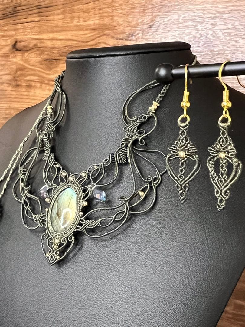 ラブラドライト マクラメジュエリー｜天然石ネックレス ピアス