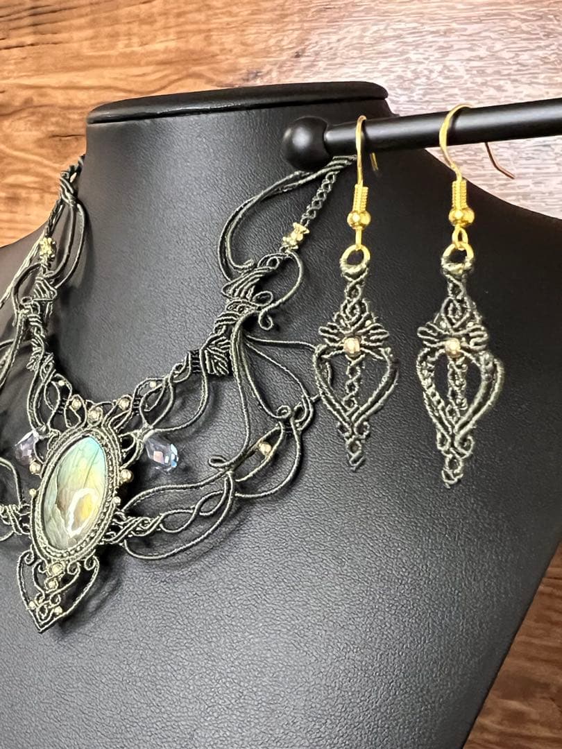 ラブラドライト マクラメジュエリー｜天然石ネックレス ピアス