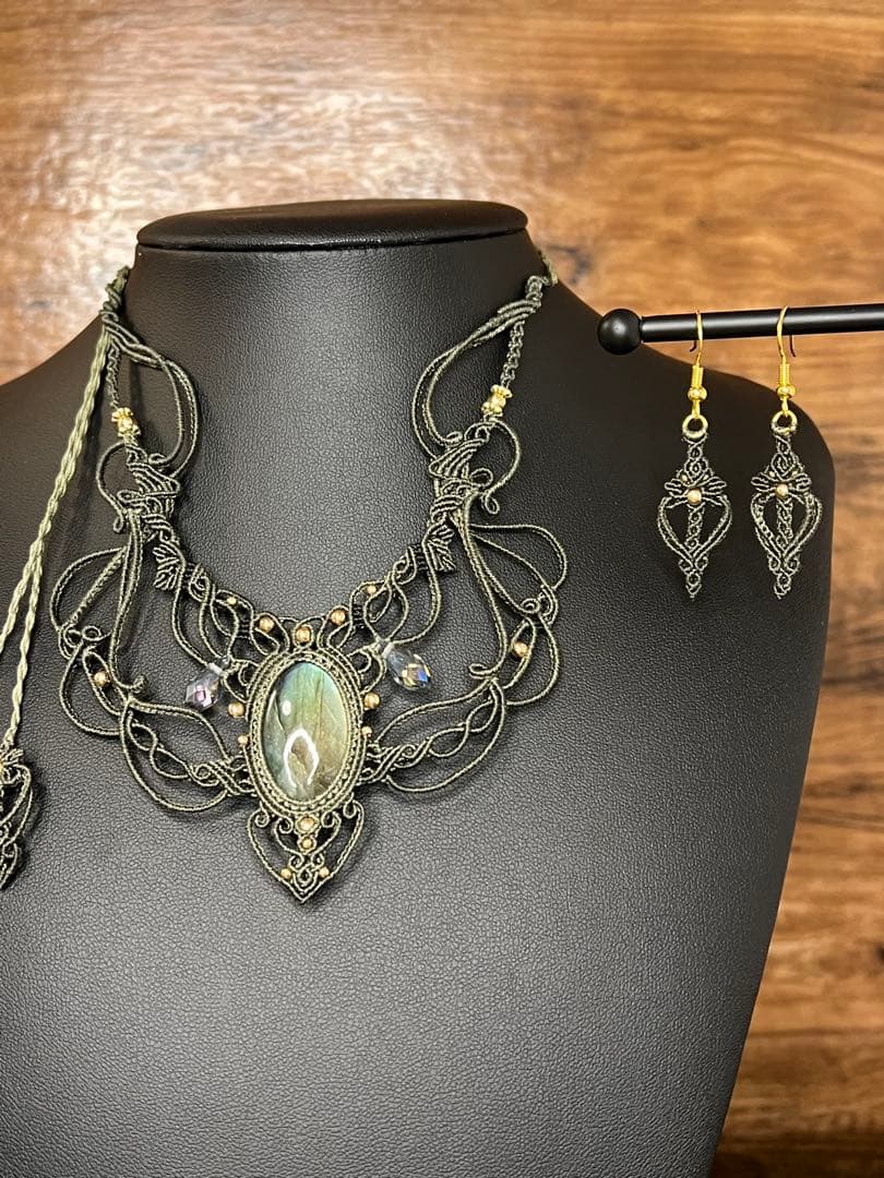 ラブラドライト マクラメジュエリー｜天然石ネックレス ピアス