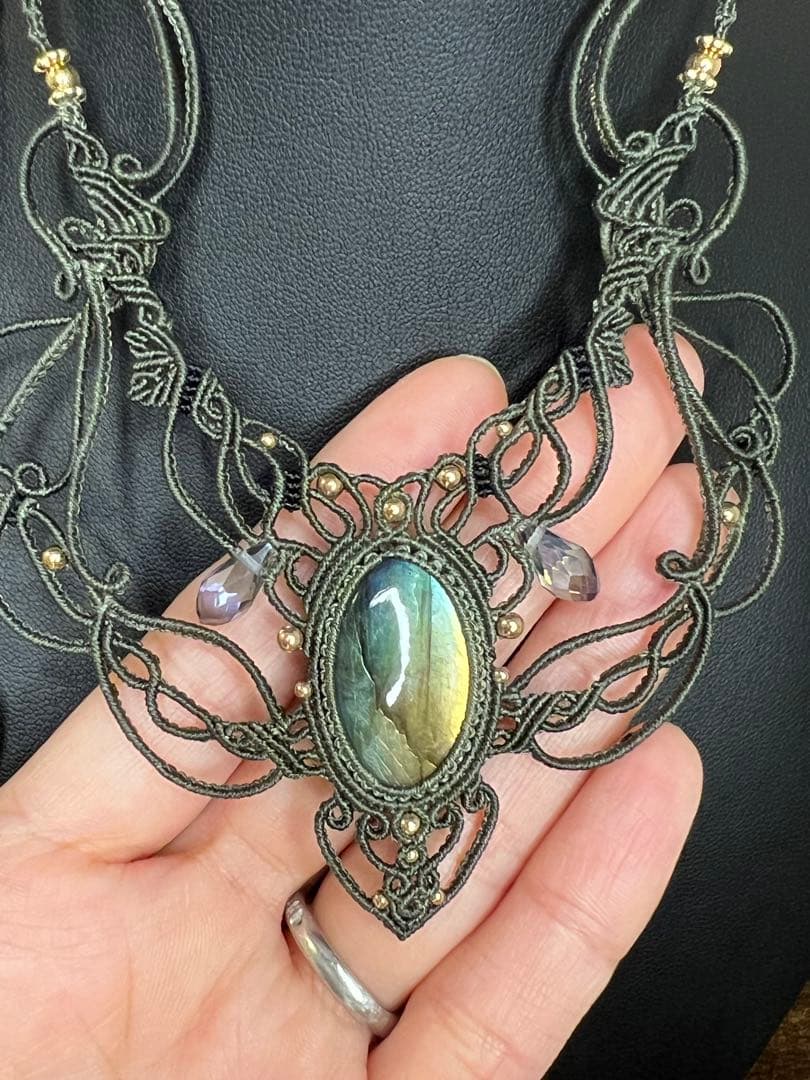 ラブラドライト マクラメジュエリー｜天然石ネックレス ピアス