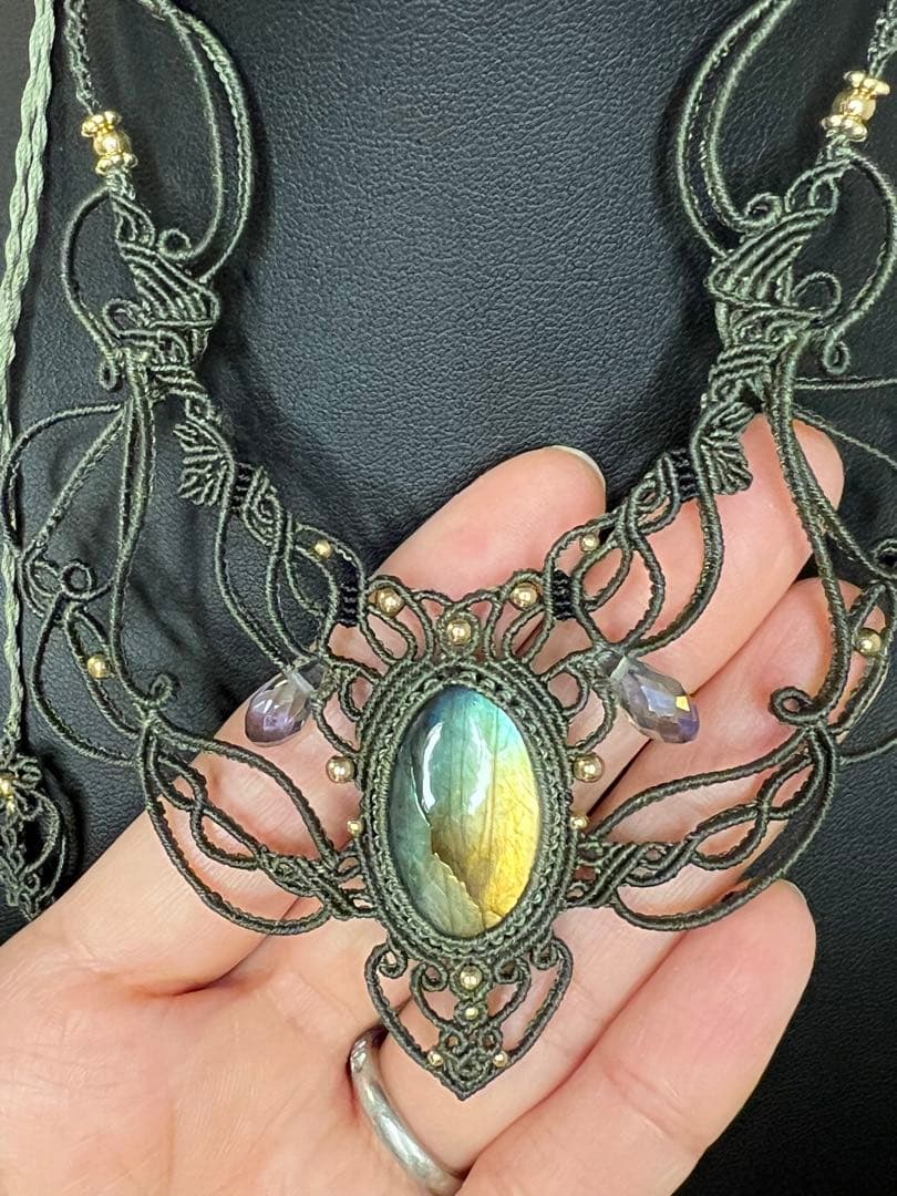 ラブラドライト マクラメジュエリー｜天然石ネックレス ピアス