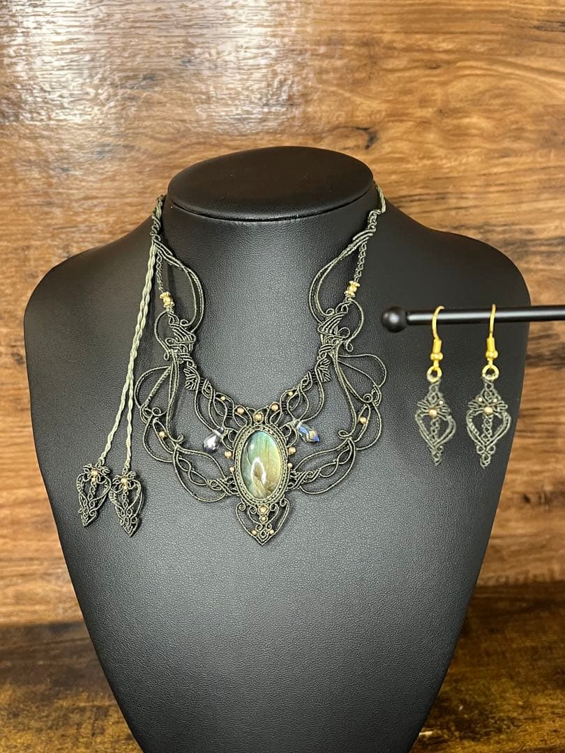 ラブラドライト マクラメジュエリー｜天然石ネックレス ピアス