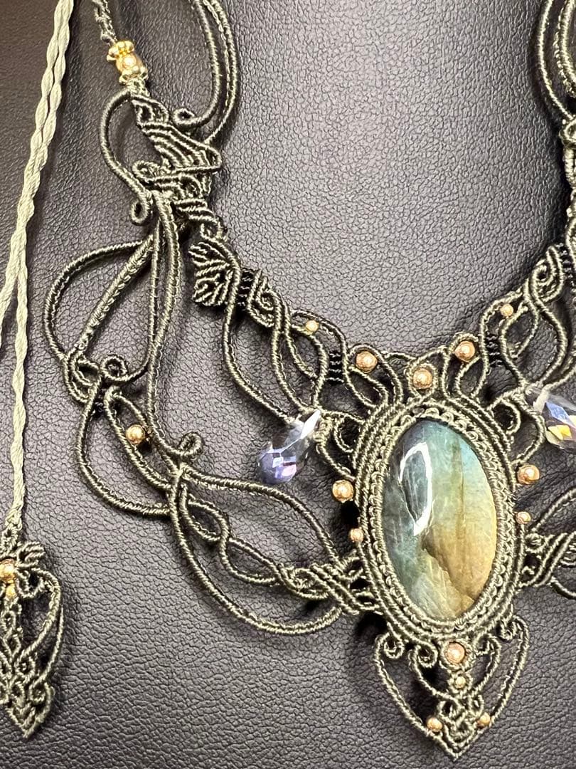 ラブラドライト マクラメジュエリー｜天然石ネックレス ピアス