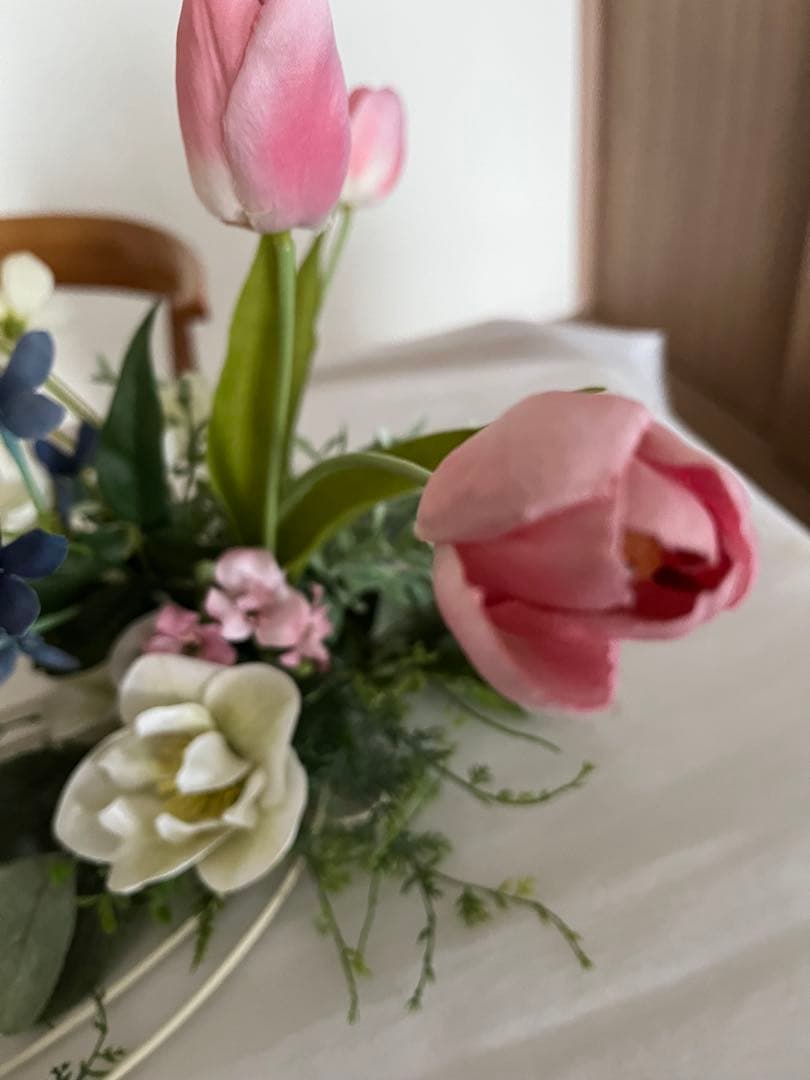 ハンドメイドアーティフィシャルフラワー　スプリングチューリップアレンジ⑨