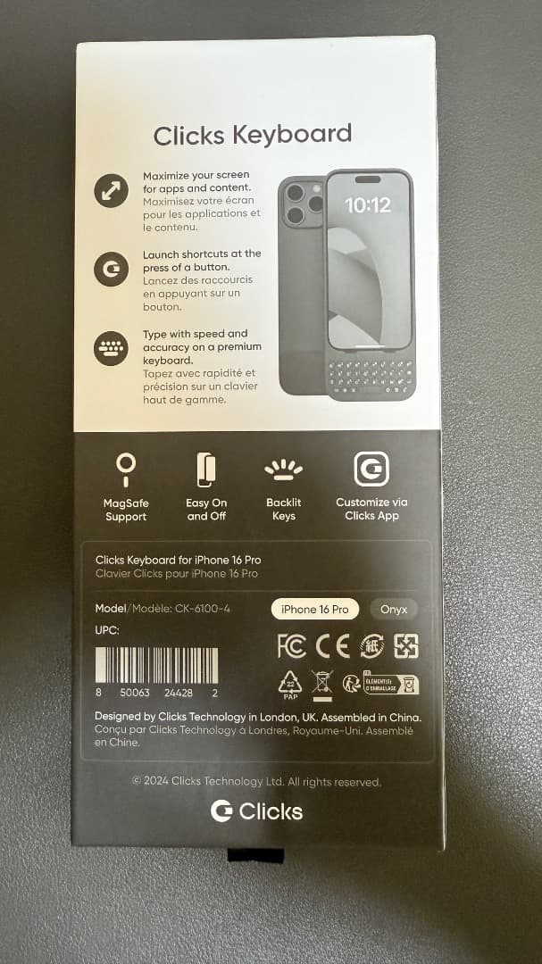 Clicks Keyboard iPhone16 Pro用ケース 色：オニキス