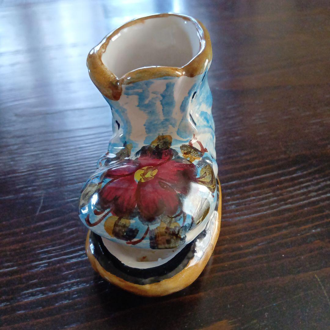 ヴィンテージ　ローサリンダ　花柄陶器靴型置物