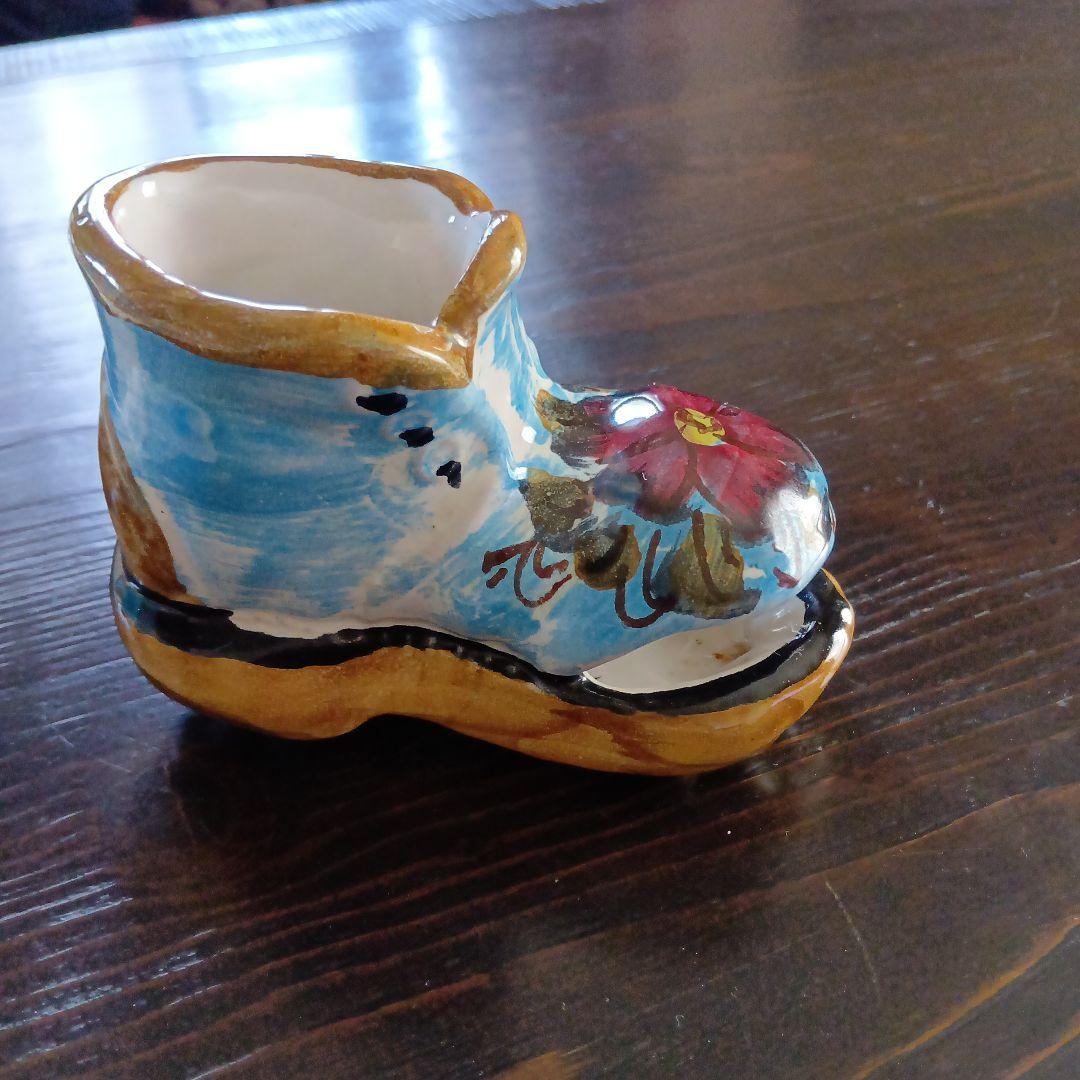 ヴィンテージ　ローサリンダ　花柄陶器靴型置物