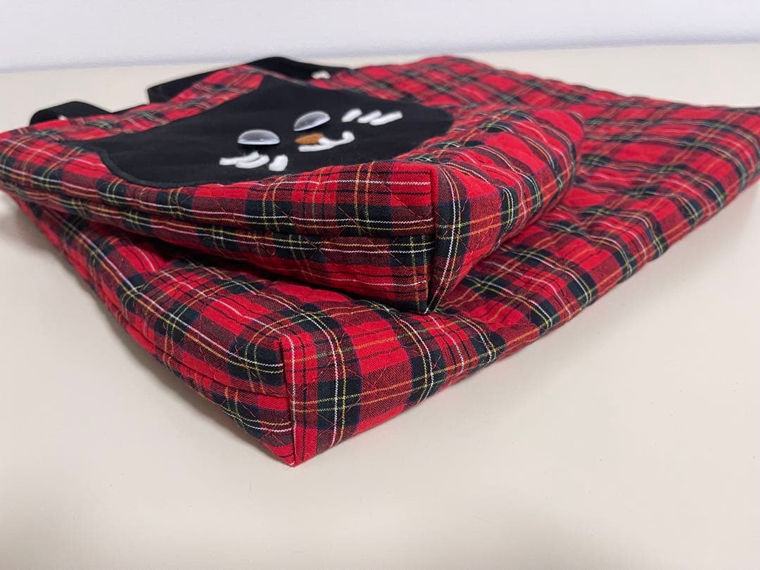 ハンドメイド⭐︎ネコちゃん　アップリケ　レッスンバッグ　上履き入れセット　チェック