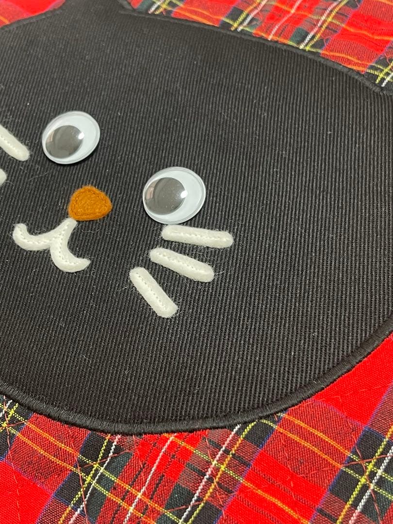 ハンドメイド⭐︎ネコちゃん　アップリケ　レッスンバッグ　上履き入れセット　チェック