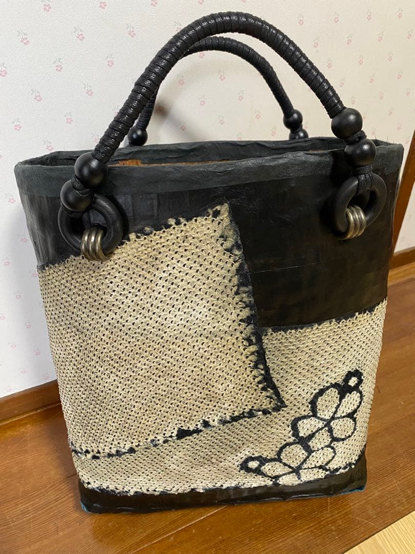ハンドメイド 花柄刺繍 かごバッグ
