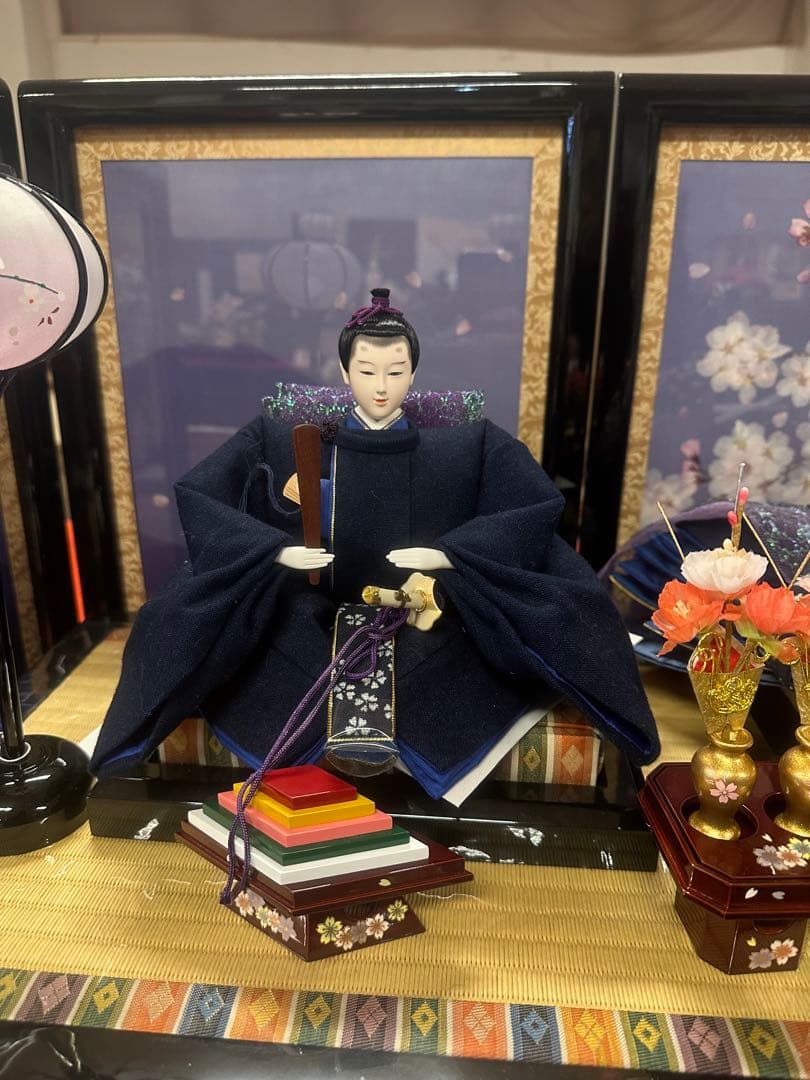 高級 雛人形 三段飾り 藍染衣装 押し花 木製道具 新品未使用 展示品
