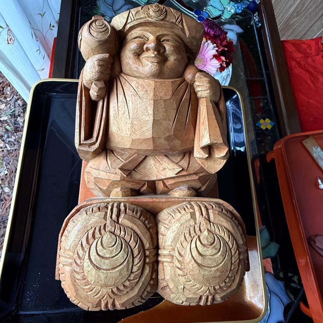 2240様感謝‼️春‼️強運のフィギュリン大黒像布袋　在銘　山本力吉　作台座付