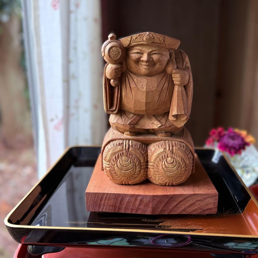 2240様感謝‼️春‼️強運のフィギュリン大黒像布袋　在銘　山本力吉　作台座付