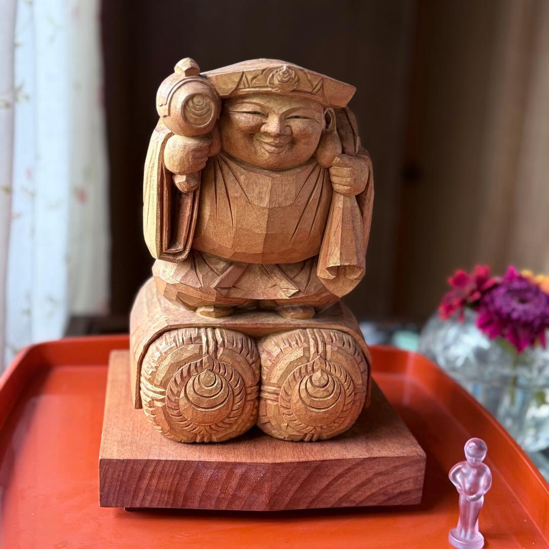 2240様感謝‼️春‼️強運のフィギュリン大黒像布袋　在銘　山本力吉　作台座付