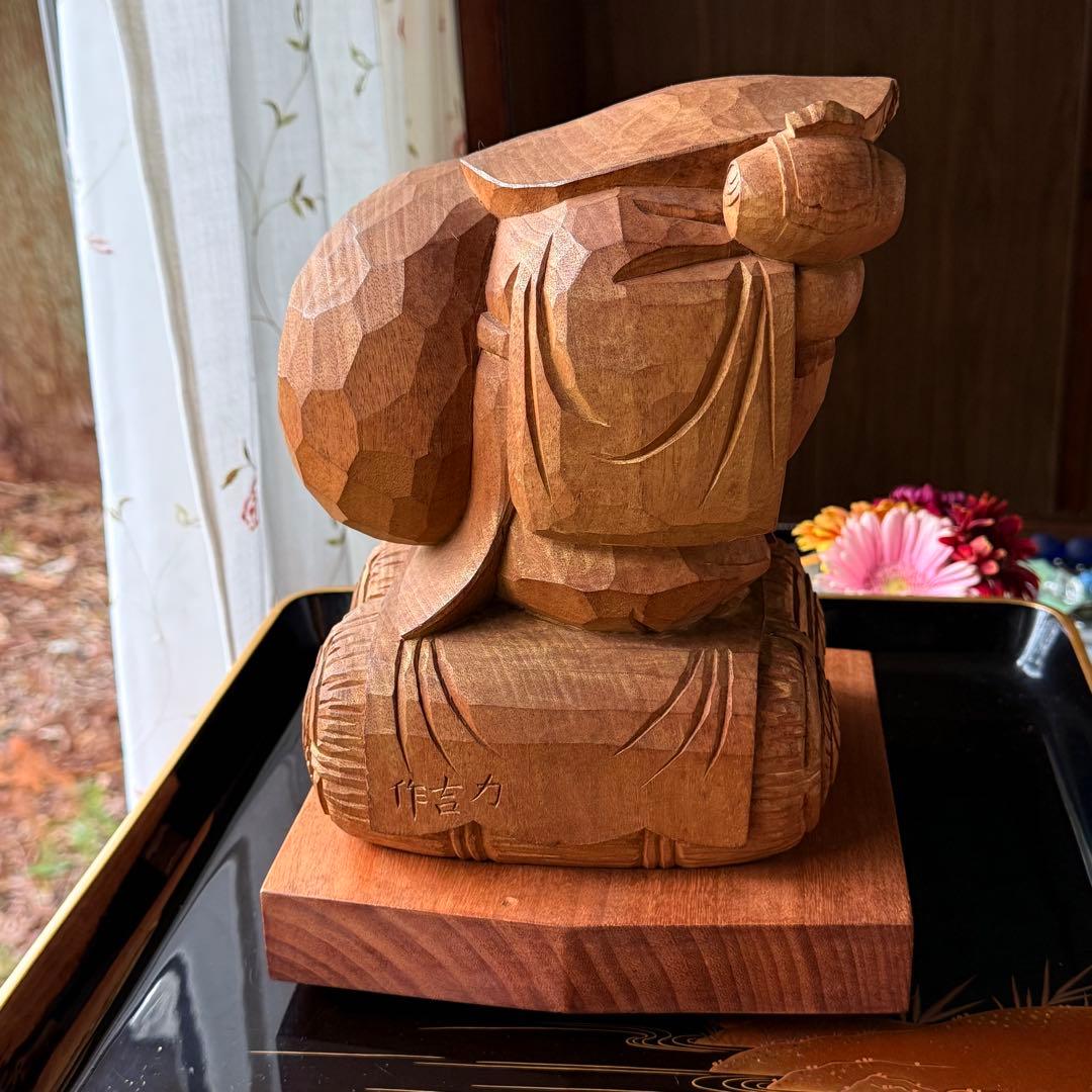 2240様感謝‼️春‼️強運のフィギュリン大黒像布袋　在銘　山本力吉　作台座付