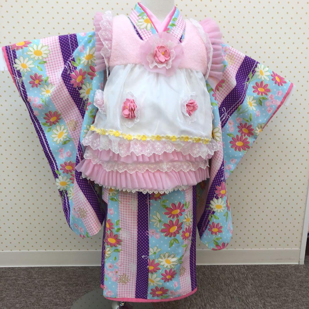 【七五三】ブランド着物 3歳(100cm)被布 スタジオ 撮影 美品 かわいい
